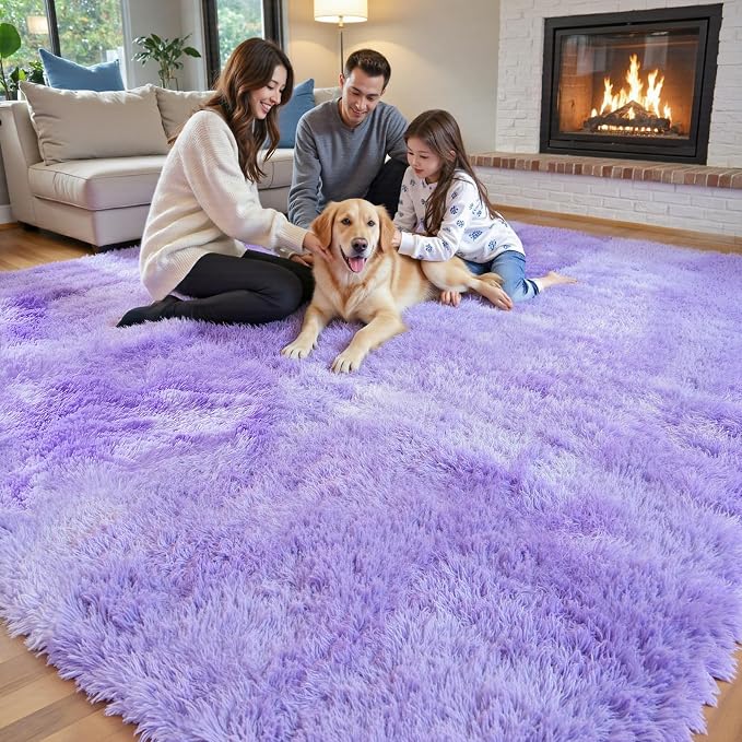 8x10 Area Rugs for Living Room Bedroom, Large Area Rug Shaggy Carpet Soft Plush Furry Bedside Rug, Rugs for Home Decor(8 x 10, Purple Starry)