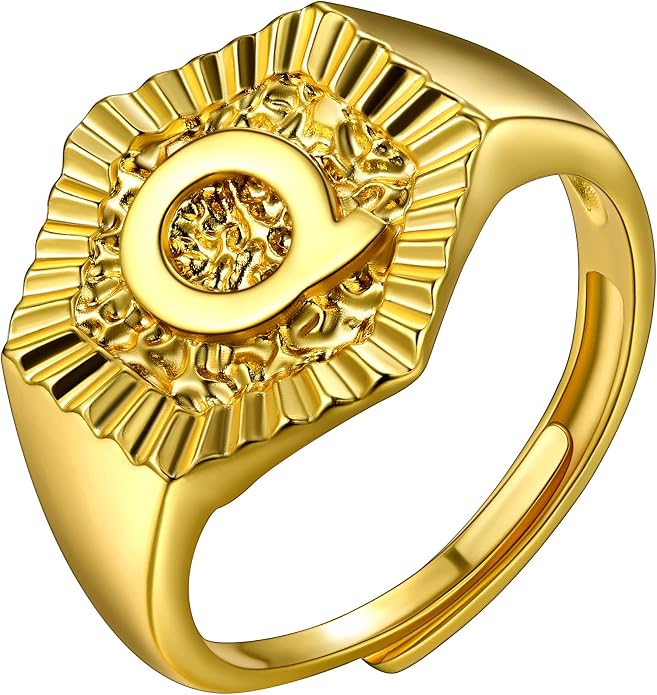 U7 Initial Ring Wedding Band for Men Women 18K Gold Plated Statement Hexagon A-Z Letter Jewelry Personalized Stackable Signet Rings