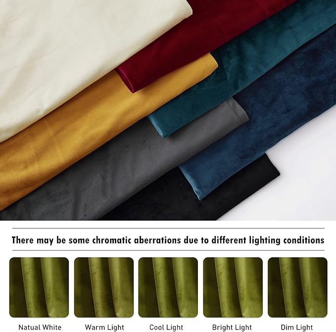 RYB Home Green Velvet Curtains for Bedroom - Soft Farmhouse Window Decor Room Darkening Thermal Insulating Drapes for Living Room Dining Home Office, Width 62 x Length 96 inch, Moss Green, 1 Pair