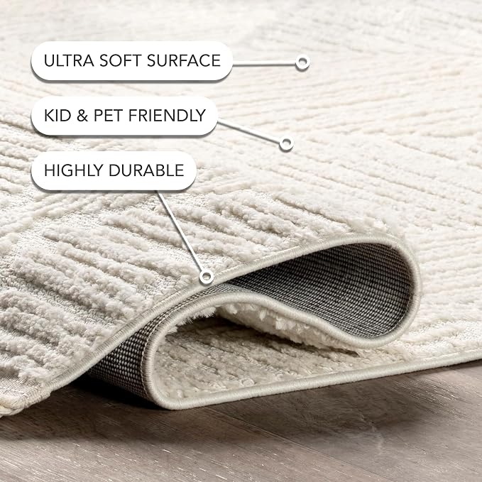 Nuloom Kerry Cream, 2'8" x 8', Geometric, Soft and Cozy, High Traffic, Stain Resistant, Easy Clean, Durable Runner for Bedroom, Living Room, Dining Space, Den, Foyer, Entryway