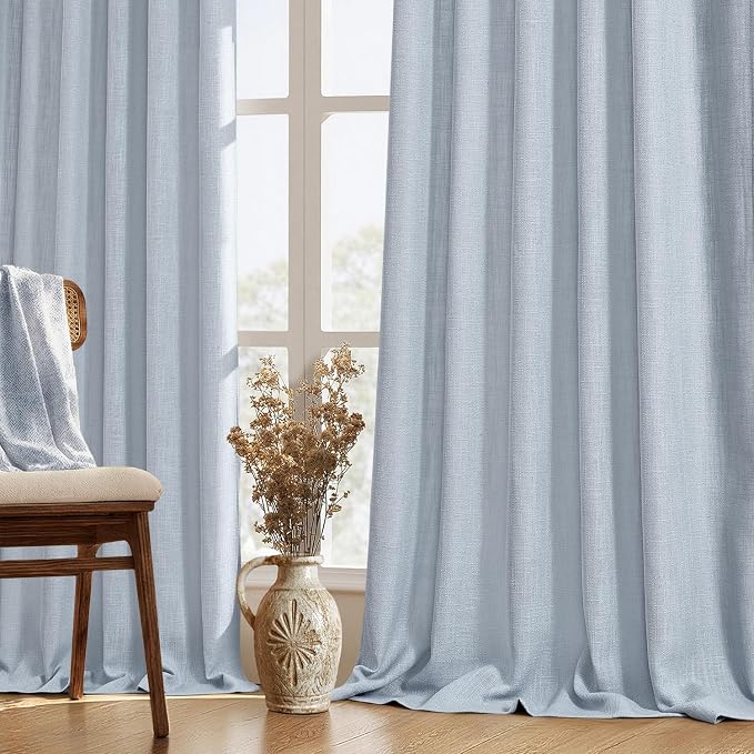 MIULEE Thick Linen Curtains, 42Wx72L, Light Blue Semi Sheer Linen Textured | Light Filtering Window Privacy Drapes with Back Tab Rod Pocket for Farmhouse/Living Room/Bedroom, Set of 2