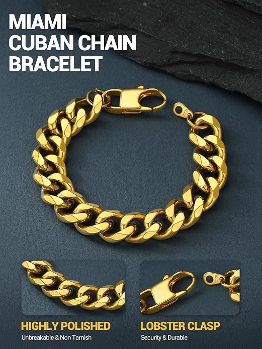 PROSTEEL Stainless Steel Bracelets for Men Women, Gold/Silver/Black, Cuban Link Bracelet Adjustable, Jewelry with Gift Box