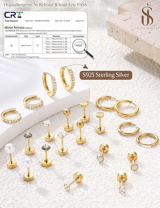 Jstyle Hypoallergenic Stud Hoop Earrings for Women Small Flat Back Surgical Stainless Steel Earrings for Sensitive Ears Trendy Silver Hoops Cartilage Earring Stacks Set Multiple Piercing Jewelry Gifts