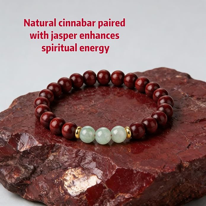 LINGYUAN Feng Shui Wealth and Luck Bracelet with Gold Foil Five Gods Amulet-Red Agate Cinnabar Gemstone Bracelet for Prosperity, Protection & Success, Lucky Charm Gift for Men & Women