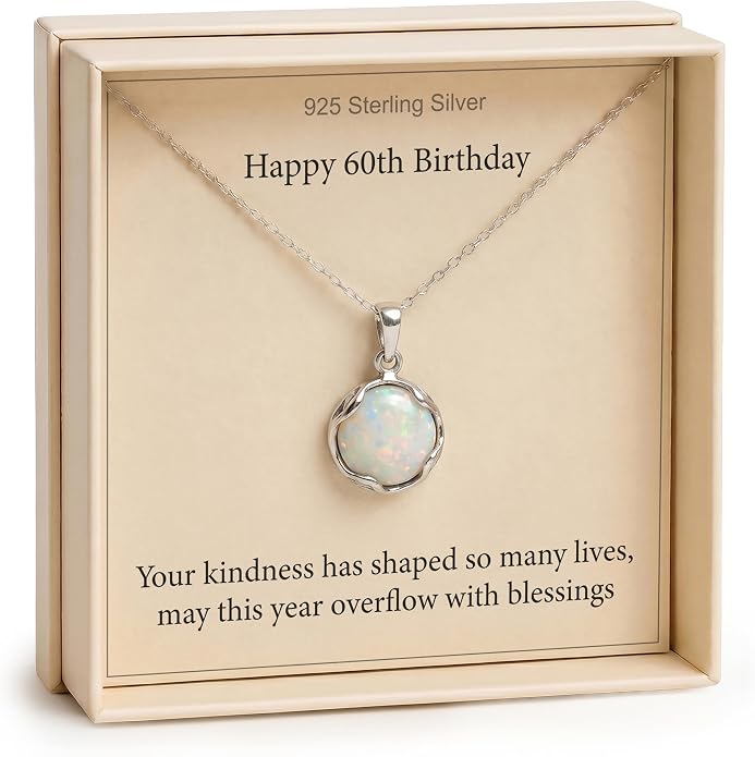 ADITA GOLD 925 Sterling Silver White Opal Necklace, Dainty 12mm Round Gemstone Pendant, October Birthstone Bridal Wedding Jewelry, Handmade Vintage Statement Jewel for Classy Brides and Women