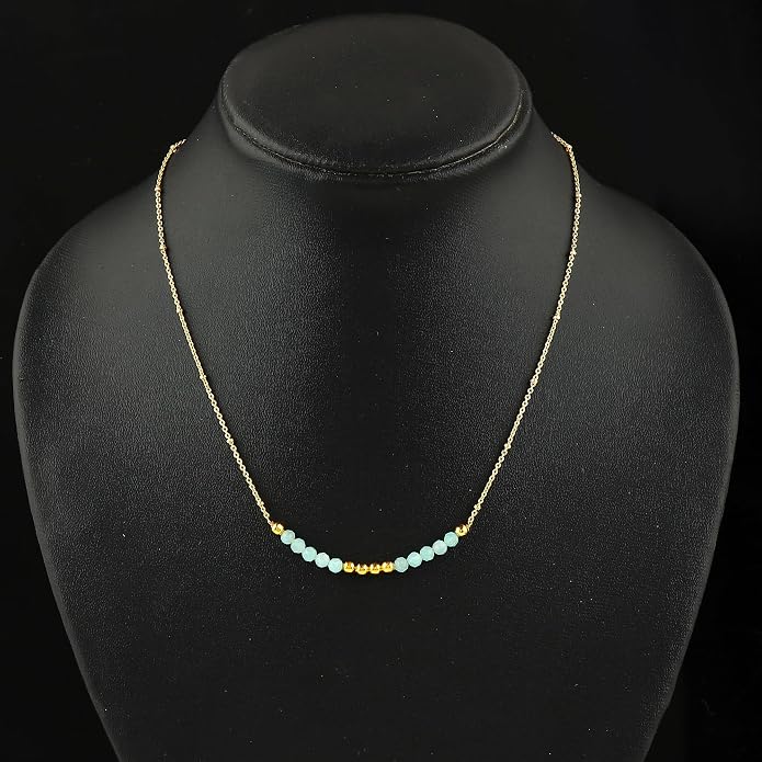 Satellite Chain Necklace 16+2 Inch Gold Plated – Dainty Layering Jewelry with Gemstone Beads – Minimalist Choker Necklace for Women – Delicate Gift for Her