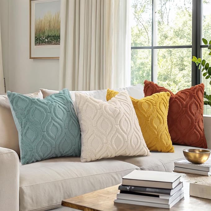 decorUhome Beige Rust Faux Fur Soft Throw Pillow Covers 20x20 Set of 4 | Fall Neutral Decorative Plush Couch Pillow Covers, Accent Modern Farmhouse Neutral Pillow Cases for Sofa Bed Living Room