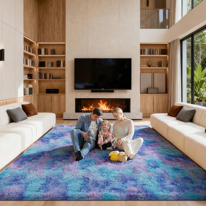 Area Rugs 9x12 Living Room, Large Fluffy Rugs for Bedroom, Fuzzy Shag Soft Non-Slip Carpet for Kids Girls and Boys Nursery Dorm Indoor Room Home Decor (9ft X 12ft, Rainbow)