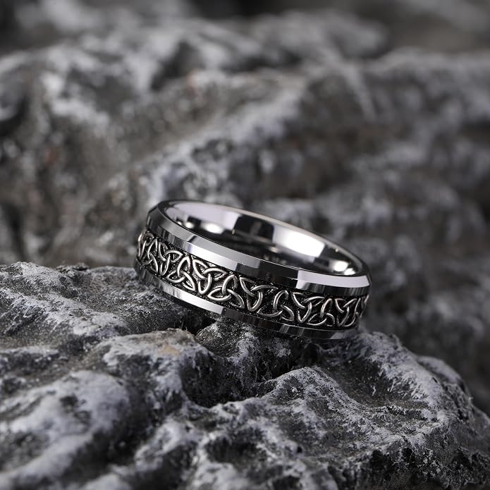 NUNCAD Personalized 925 Sterling Silver Celtic Trinity Knot Ring for Men 8mm Tungsten Carbide Triquetra Celtic Knot Wedding Band Irish Jewelry Gift Comfort Fit Size 7-12