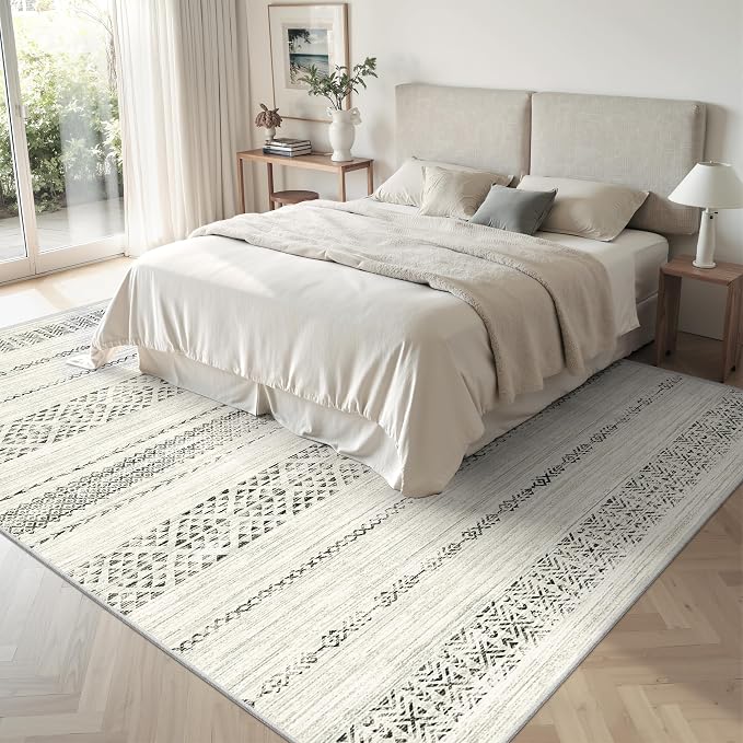Miukiki 6x9 Area Rug for Living Room Moroccan Washable Rugs Non Slip Indoor Floor Carpet Foldable Large Soft Area Rug for Dining Room Bedroom with Low Pile(Grey,6'x9')