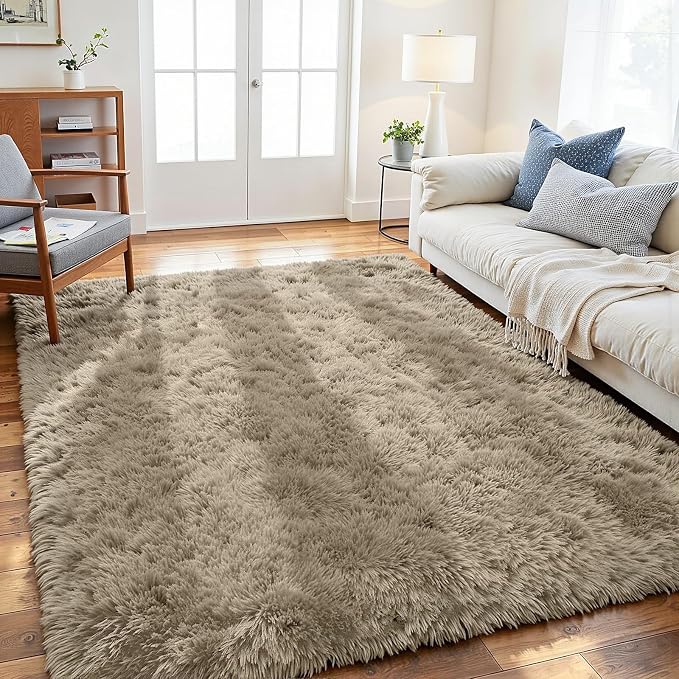 4x6 Area Rug for Living Room, Ultra Soft Fluffy Grey Camel Rugs for Bedroom, Non Slip Large Shag Carpet, Fuzzy Plush Nursery Rug, Thick Washable Indoor Floor Carpets for Kids Office Dorm Home Decor