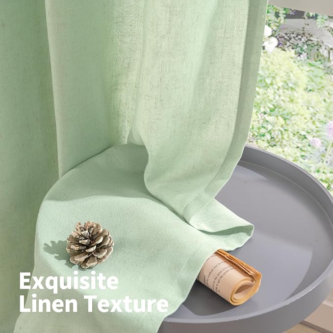 YoungsTex Linen Curtains 84 Inch Length for Living Room - Light Filtering Textured Privacy Drapes with Grommet for Bedroom Dining Room Country, Sage Green, 2 Panels, 52 X 84 Inch