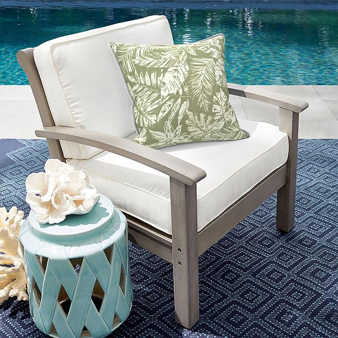Outdoor Throw Pillow Covers Pack of 2, Decorative Water Repellent Square Pillow Cases with Piping 18x18 Inch, Tropical Leaf Green