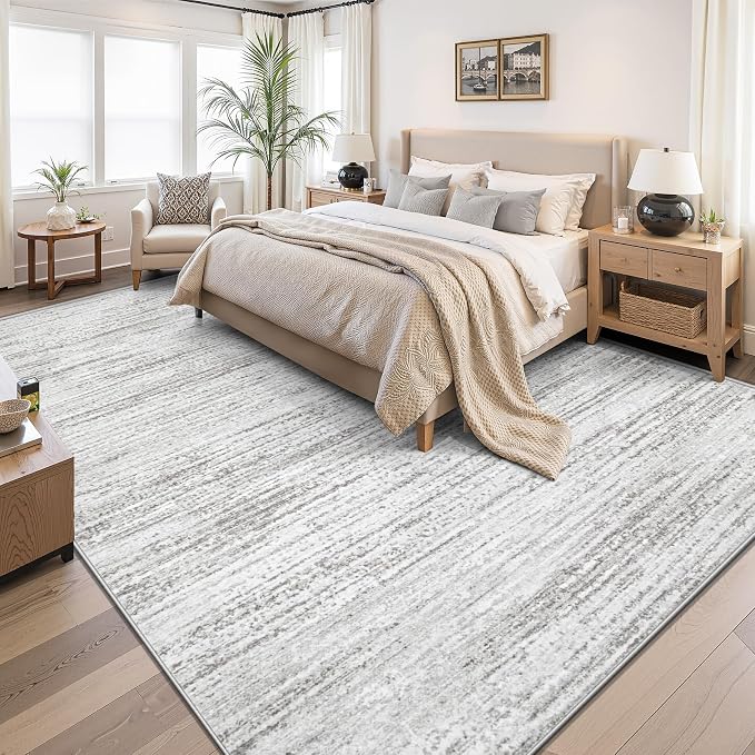 Area Rug 9x12 Living Room Rugs: Washable Modern Rug Large Non-Slip Soft Rugs Stain Resistant Printed Rug Indoor Carpet for Bedroom Kitchen Dining Room Nursery Playroom Home(Grey, 9'x12')