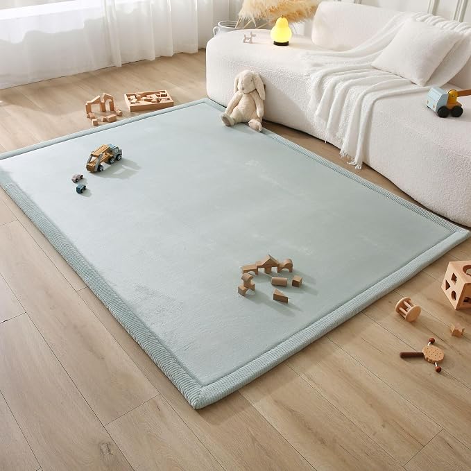 Hakuna Matte CloudSoft Baby Play Mat for Floor 60" x 80" Green | Coral Velvet Memory Foam Rug for Crawling & Cozy Play – Non-Slip, Water-Resistant, Easy-CareTummy Time Mat