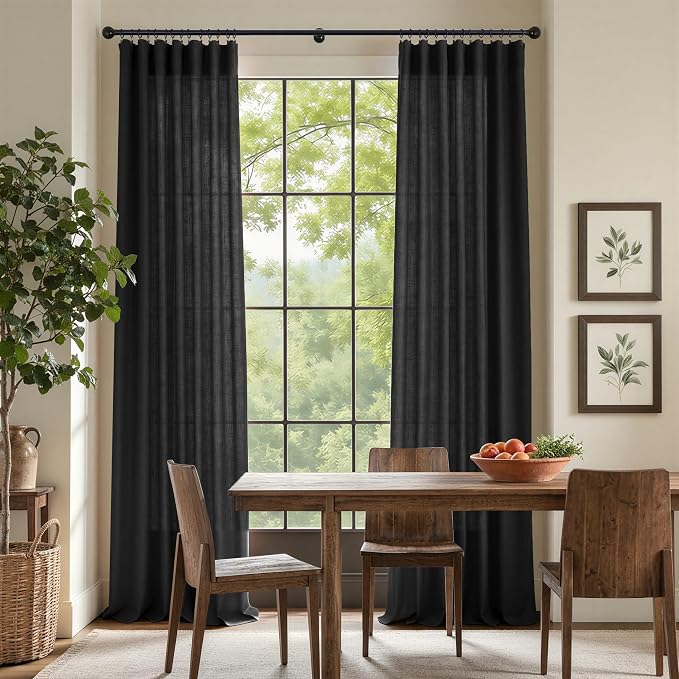 Pitalk Black Extra Long Curtains 120 Inches Long for Living Room 2 Panels Rod Pocket Back Tab Draperies Semi Privacy Light Filter Curtains for Patio Sliding Glass Door Vertical Blinds Shade 10 FT Tall