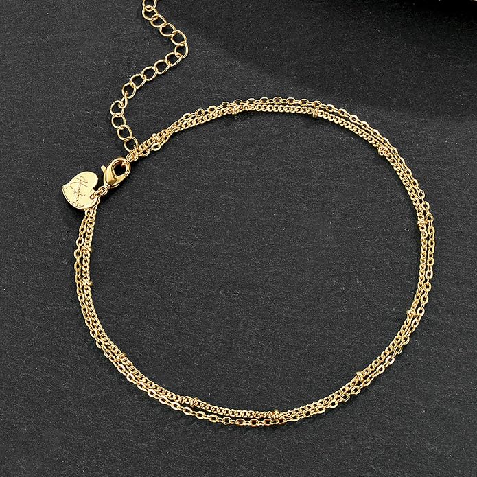 LOYATA Dainty Ankle Bracelet,14K Gold Plated Tiny Bead Anklet Dainty White Cubic Zirconia Cross Tassel Foot Chain Cute Lucky Moon Evil Eye Foot Jewelry Boho Anklets for Women