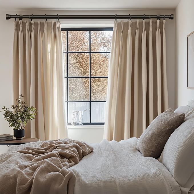 Lootkell Modern Brown Curtain Rods for Windows 72 to 144 Inches Adjustable Length Heavy Duty 1" Diameter Window Curtain Rod with Decorative Finials for Outdoor Farmhouse Bedroom Kitchen Living Room