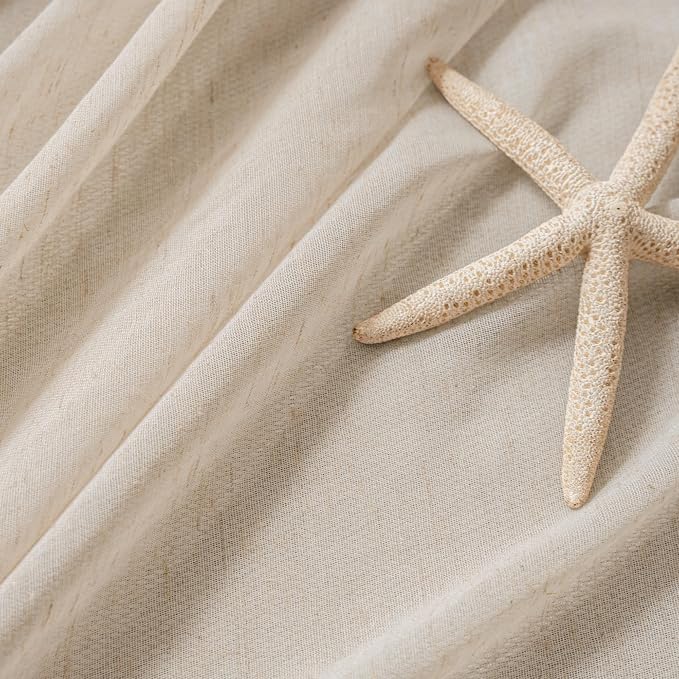 FMFUNCTEX Taupe Flax Linen Sheer Curtains 84 Inch Long Rod Pocket 2 Panels | Semi Sheer Window Drapes Taupe for Bedroom and Living Room, Farmhouse French Window Curtain Privacy