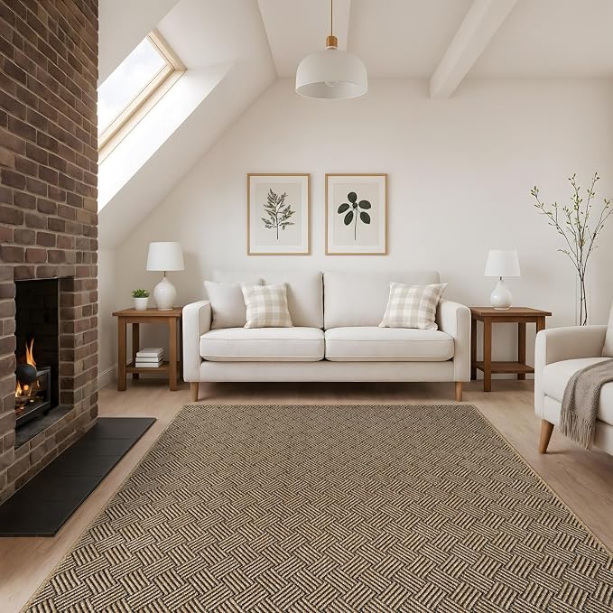Luul Home Easy Jute Rugs 4x6 Herringbone Natural Color Living Room Indoor Outdoor Area Rug for Patio and Kitchen Rug High Traffic Washable Easy to Clean Solid Boho Woven Design Carpet (4 x 6)