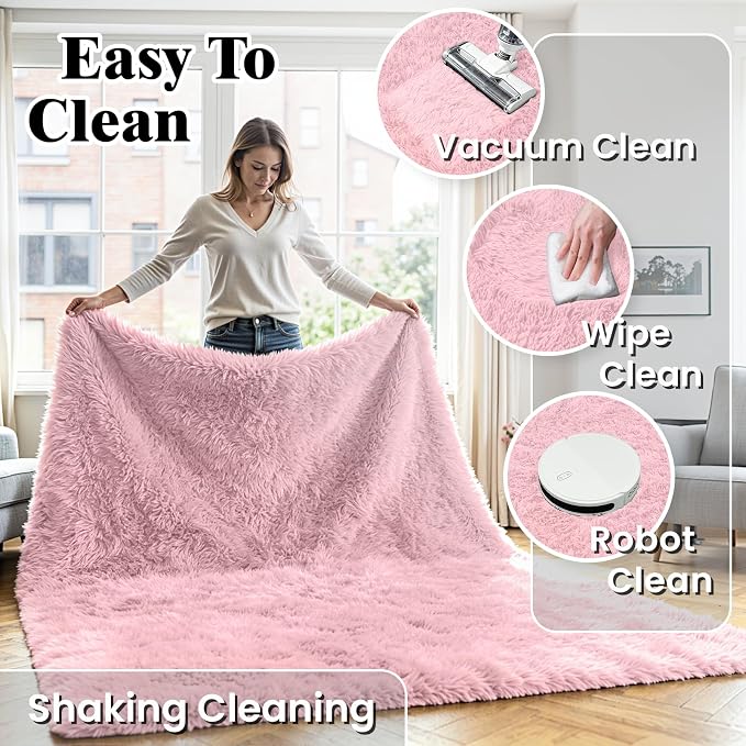 4x6 Area Rug for Living Room, Ultra Soft Fluffy Pink Rugs for Bedroom, Non Slip Large Shag Carpet, Fuzzy Plush Nursery Rug, Thick Washable Indoor Floor Carpets for Kids Office Dorm Home Decor