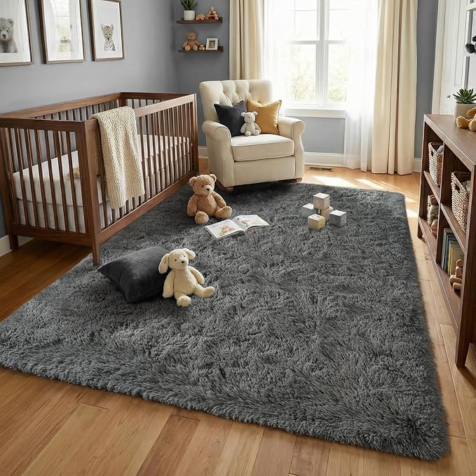 Fluffy 5x7 Area Rugs for Bedroom: Smoky Gray Soft Shag Rug for Living Room, Large Fuzzy Plush Indoor Carpet Non Slip Modern Rug for Nursery Kids Room Dorms Office Home Decor