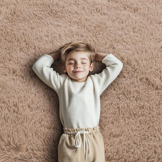 Super Soft Circle Rugs for Girls Princess Castle Toddlers Play Tent 3 Diameter Circular Area Rugs for Bedroom Home Decor Round Shag Playhouse Carpets(Φ3, Beige)