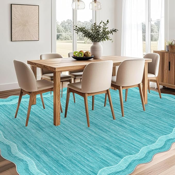 Garvee Scalloped 10x13 Area Rugs for Living Room Large Washable Rugs,Neutral Solid Rug Stain Resistant Non Slip Floor Mat Carpet Indoor Accent Rug for Bedroom Dining Room Playroom Home Decor,Teal | Rugs for Living Room, Non-Slip Soft Carpet for Bedroom...