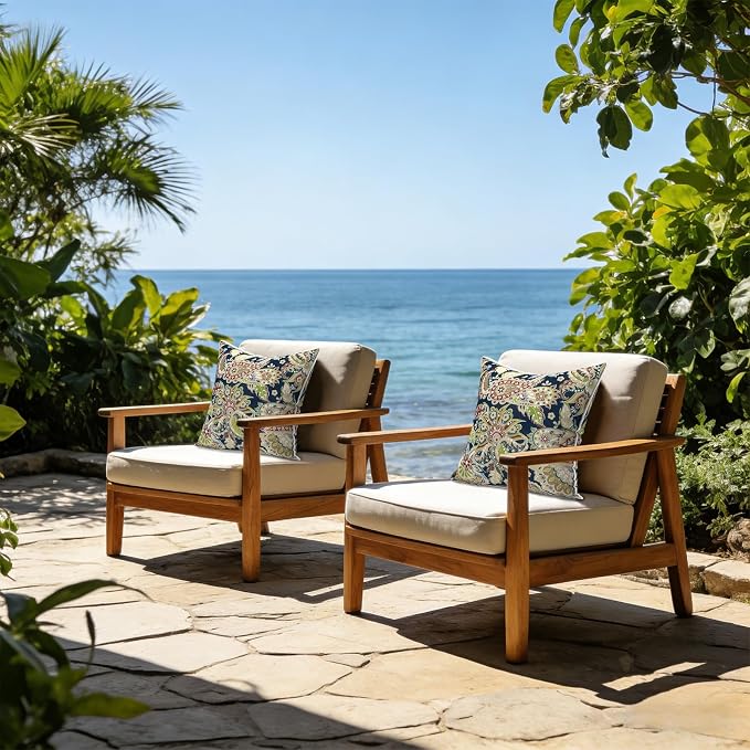 LVTXIII Outdoor Throw Pillows 18x18 Patio Waterproof Square Pillows with Piping Fade Resistant Accent Pillow for Spring Summer Garden Decoration, Set of 2, Paisley Sapphire Blue