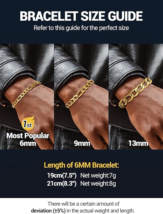 PROSTEEL Silver/Gold/Black Bracelets for Men Figaro Cuban Link, 6mm-13mm Width, 7.5"/8.3"/9" Length, Stainless Steel Mens Bracelet Jewelry with Gift Box