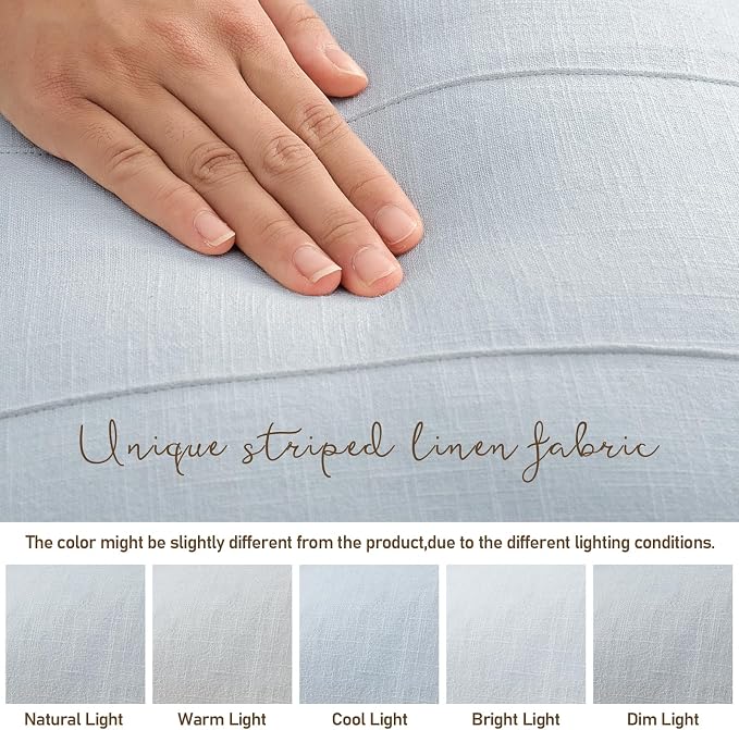 ZWJD Decorative Linen Throw Pillow Covers 26x26 Set of 2 Solid Handcrafted Striped Cushion Covers for Bed Soft Modern Farmhouse Neutral Pillowcase for Couch Bedroom Living Room Home Decor(Sky Blue)