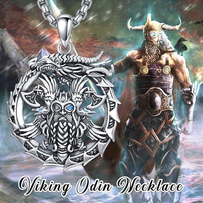 PELOVNY Odin Necklace 925 Sterling Silver Viking Pendant Norse God Jewelry for Anniversary Birthday Christmas Gifts Men Women