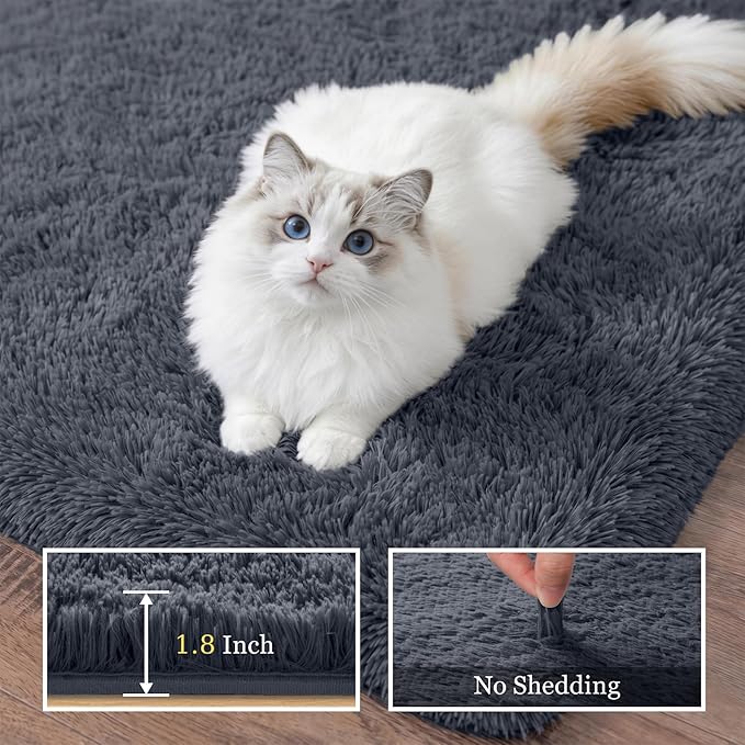 8x10 Area Rugs for Living Room Bedroom: Ultra Soft Fluffy Shag Rug Upgrade Non-Slip Non-Shedding Large Fuzzy Plush Carpet Indoor Floor Carpets for Kids Room Playroom Nursery Dorms Home Decor Grey