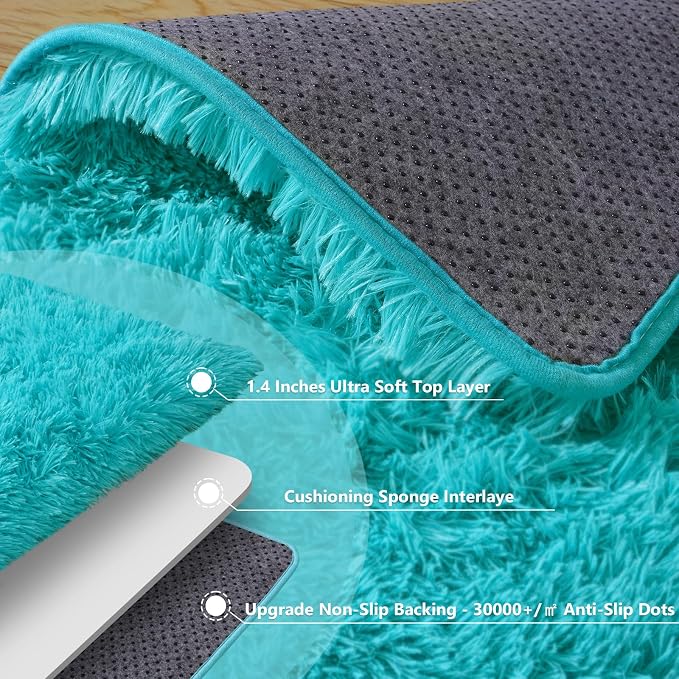 5x7 ft Area Rugs for Living Room, Fluffy Shag Rug for Bedroom | Soft and Comfy, Non Slip Fuzzy Carpet for Indoor Floor, Nursery, Kids Room, Girls, Boys Dorm Home Decor, Teal Blue