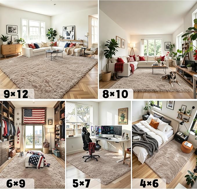 Rugs for Bedroom 4x6, Alfombras para Salas Shag Plush Soft Area Rug, Shaggy Carpets for Livingroom,Home Decor Aesthetic(Beige, 4 x 6)