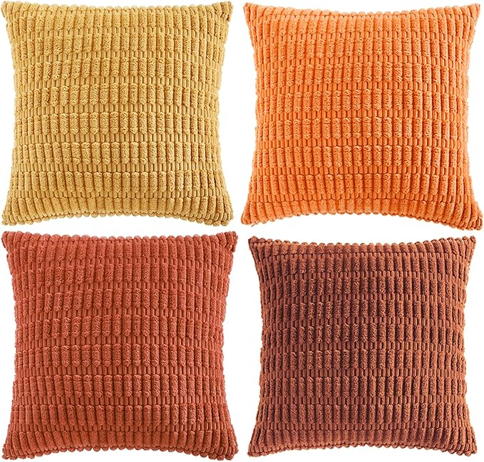 Fancy Homi 4 Packs Decorative Throw Pillow Covers for Living Room Couch Bed, Modern Farmhouse Boho Home Décor Accent Cushion Case, 18" x 18", Burnt Orange Series