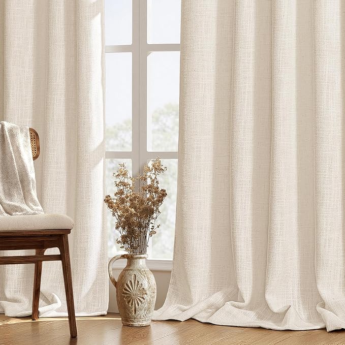 MIULEE Thick Linen Curtains, 42Wx108L, Back Tab, Cream Ivory Semi Sheer | Linen Textured Light Filtering Window Privacy Drapes with Rod Pocket for Farmhouse/Living Room/Bedroom, Set of 2