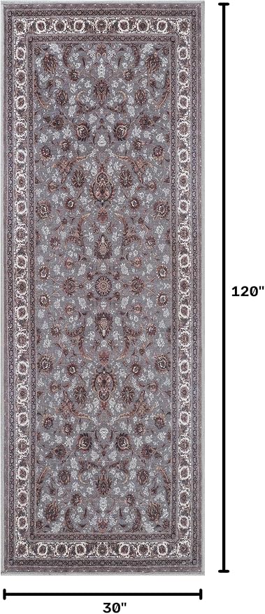 Bloom Rugs Washable Non-Slip 10 ft Runner - Slate Gray Traditional Oriental Runner for Entryway, Hallway, Bathroom, and Kitchen - Exact Size: 2.5' x 10'