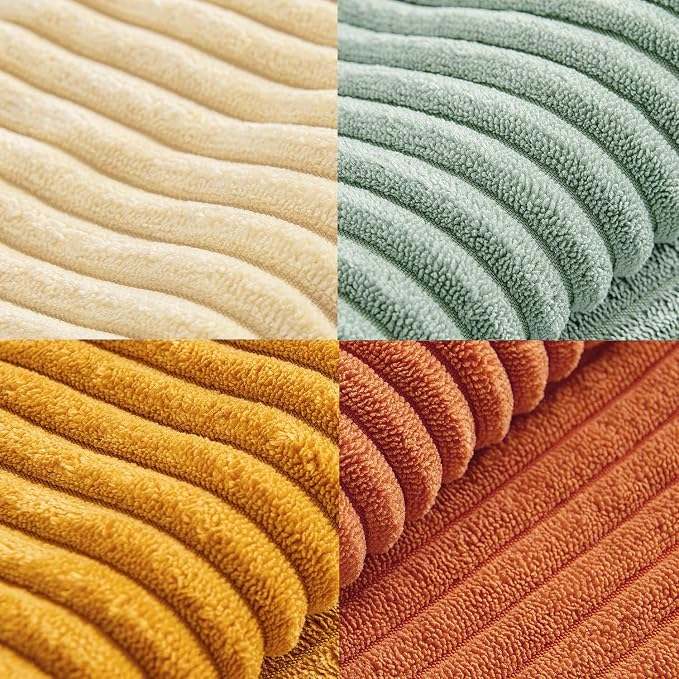 MIULEE Fall Teal-Orange Decorative Throw Pillow Covers 16x16 Inch Set of 4 Boho Corduroy Striped Cushion Cases Modern Farmhouse Patchwork Pillow Cases for Couch Sofa Bedroom Home Decor