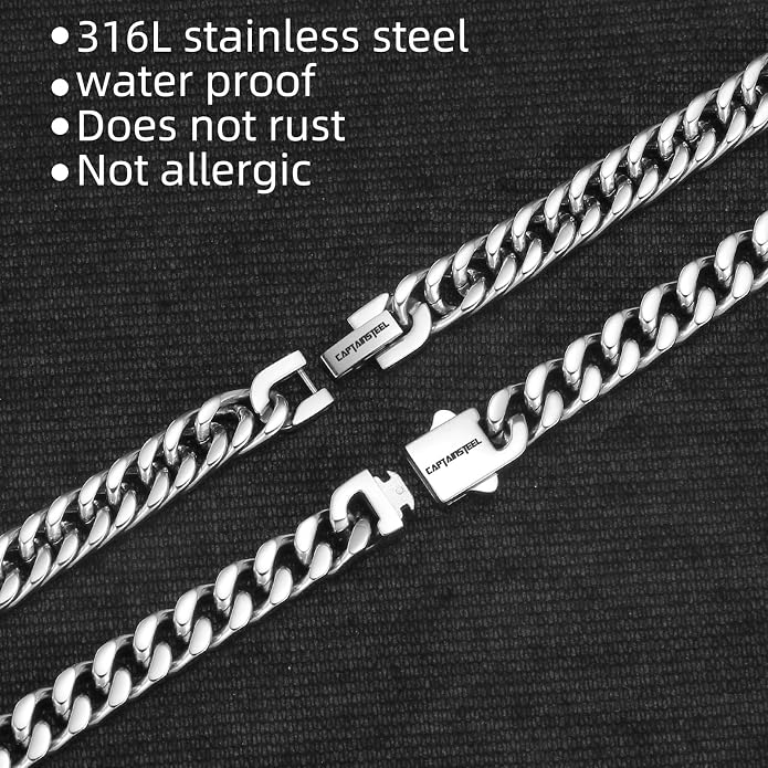 CaptainSteeL 2Pcs Cuban Link Chain Bracelet Set - Stainless Steel Bracelet, Gold Plating, Fashion Jewelry for Men, Women, Boyfriend, Lover, 7.5/8.3/9 Inches