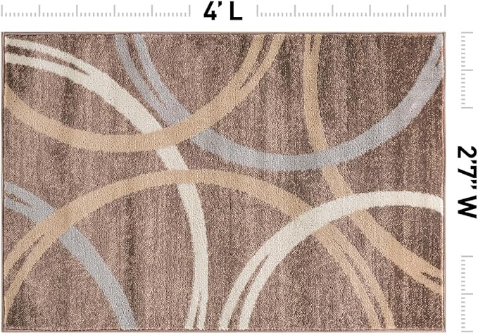 Rugshop Wavy Circles Modern Accent Fade-Resistant Area Rug Brown 2'7" x 4'
