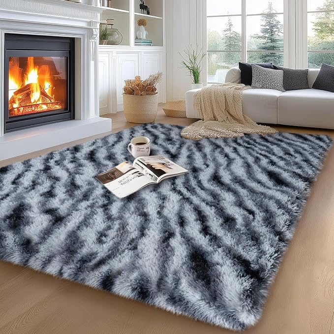 qulint Zebra Rug for Living Room, 5x7 Fluffy Large Carpet for Bedroom | Soft Shaggy Animal Rug for Kids Room, Modern Abstract Carpet for College Dorm Nursery Classroom Kid RoomHome Decor Aesthetic