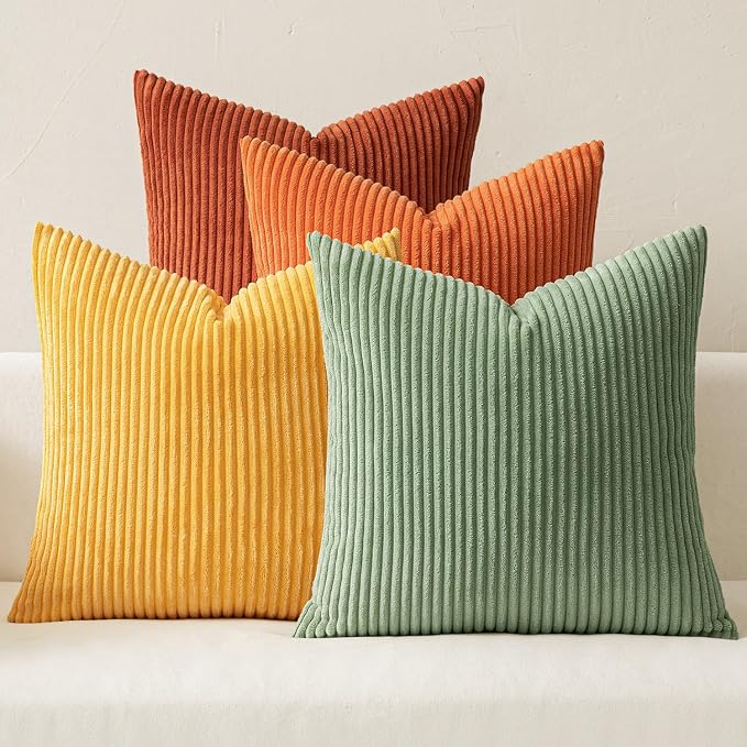 MIULEE Decorative Throw Pillow Covers 18x18 Inch Set of 4, Vibrant Cushion Covers Vintage Retro Fall Home Decor, Mix and Match Color Clash Design for Sofa Couch Bed Living Room Yellow Rust Green
