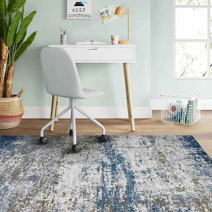 ROYHOME Modern Abstract 2x3 Area Rug Non Slip Non Shedding Low Pile Stain Resistant Rug for Entryway Kitchen Bedroom,Navy