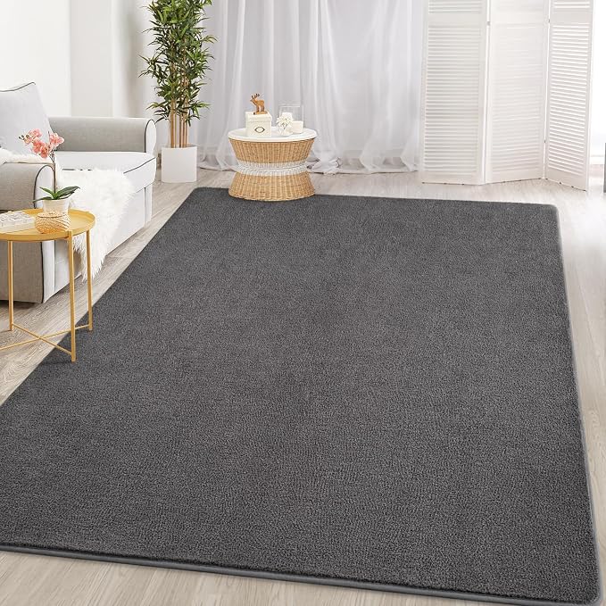 Gifeas Large Ultra Soft Modern Area Rugs for Living Room Bedroom, 4x6 Feet Dark Grey Thickened Memory Foam Indoor Solid Minimalist Carpets, Non-Slip Comfy Rug for Boys Girls Nursery Room Home Decor