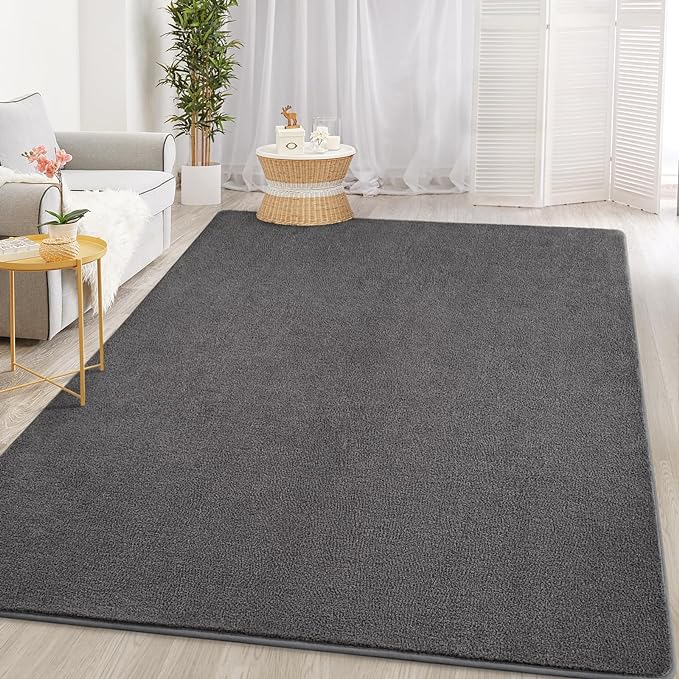 Gifeas Large Ultra Soft Modern Area Rugs for Living Room Bedroom, 7x10 Feet Dark Grey Thickened Memory Foam Indoor Solid Minimalist Carpets, Non-Slip Comfy Rug for Boys Girls Nursery Room Home Decor