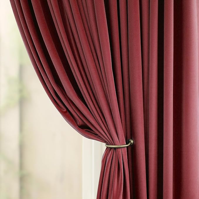 Burgundy Red Velvet Curtains 108 Inches Extra Long 2 Panels Set Back Tab Rod Pocket Soft Privacy Elegant Party Wall Backdrop Drape for Living Room Darkening Kids Bedroom Large Window Mid Century Decor