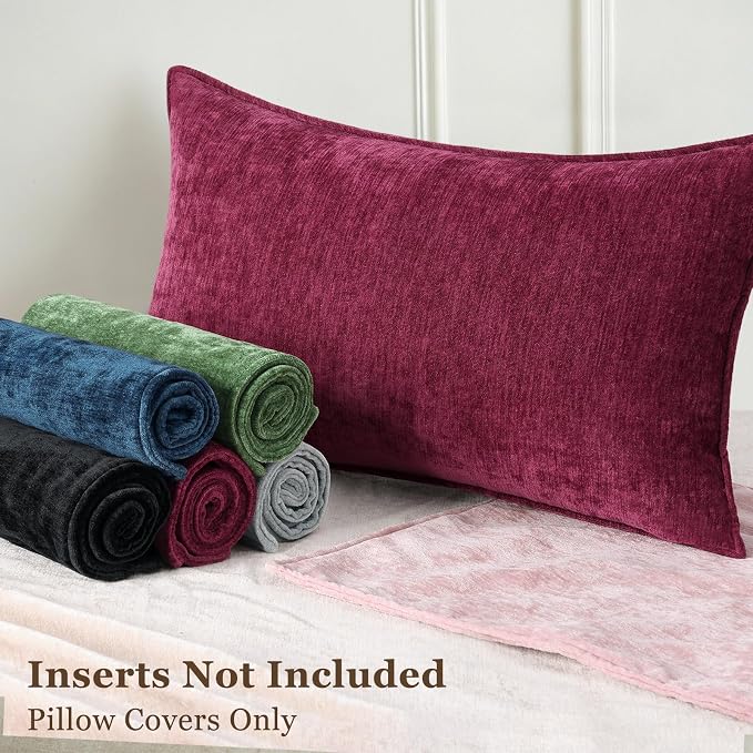 decorUhome Chenille Rhododendron Throw Pillow Covers 22x22 Set of 2 | Fall Soft Euro Sham Couch Decorative Modern Velvet Pillow Cases with Elegant Design for Sofa Bed Living Room Home Decor