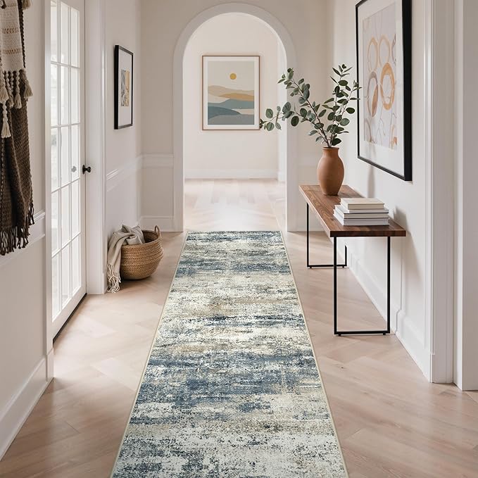 GENIMO Runner Rug Non Slip 2x6, Washable Rug Runner for Hallways Kitchen, Abstract Modern Kitchen Rugs, Low Pile Lightweight Carpet Runners for Entryway, Bedroom, Laundry, Navy Blue