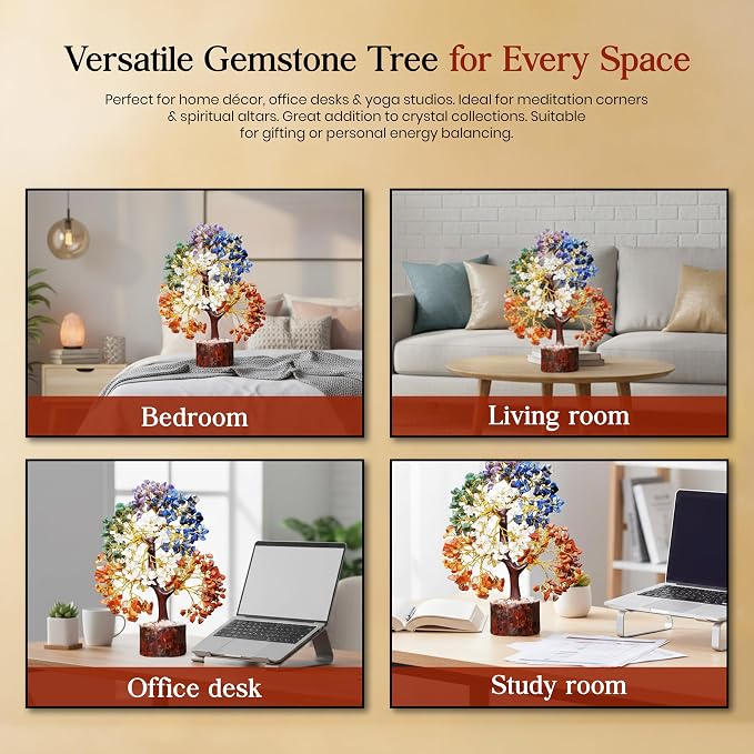 500 Beads 7 Chakra Tree of Life - Large Crystal Feng Shui Positive Energy Tree - Meditation Gift, Crystals and Stones, Spiritual Items, Home Office Decor